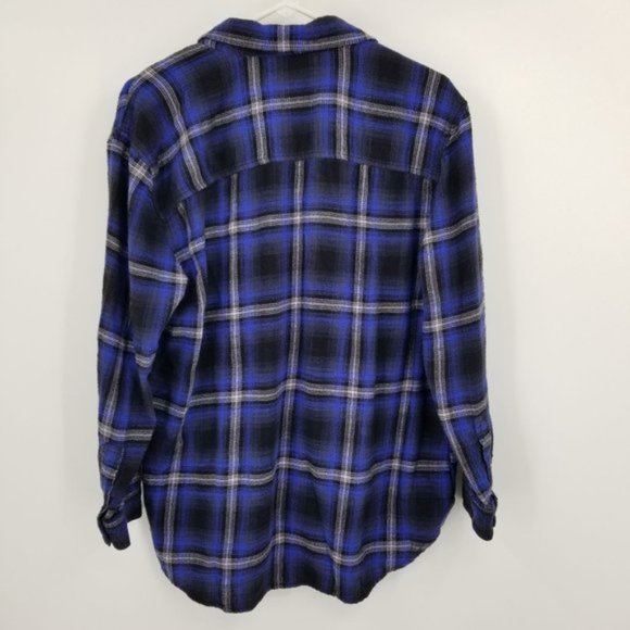 American Eagle Oversized Fit Blue and Black Plaid Flannel Shirt Size Large - Picture 2 of 11
